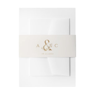 Elegant Gold Botanical Floral Monogram Wedding  Invitation Belly Band