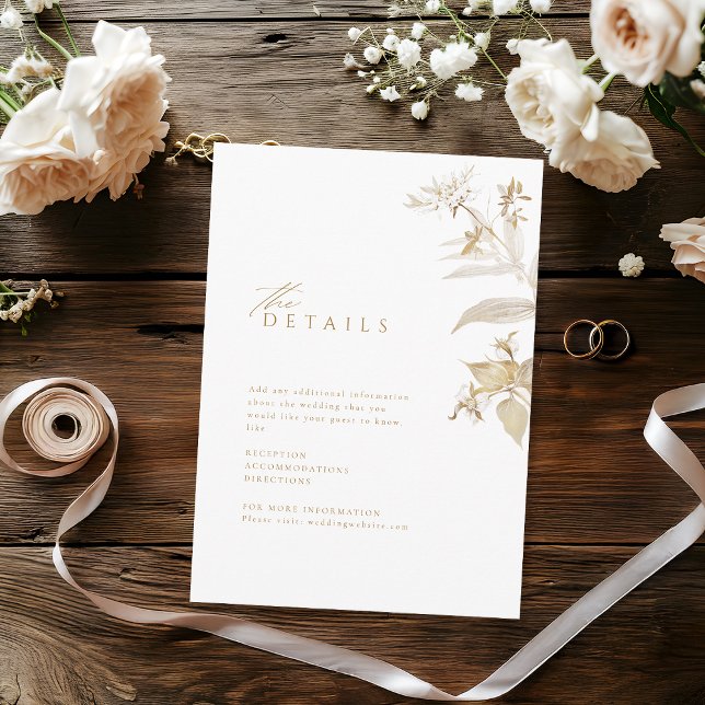 Elegant Gold Botanical Floral Wedding Details Enclosure Card (Elegant Gold Botanical Floral Wedding Details Enclosure Card)