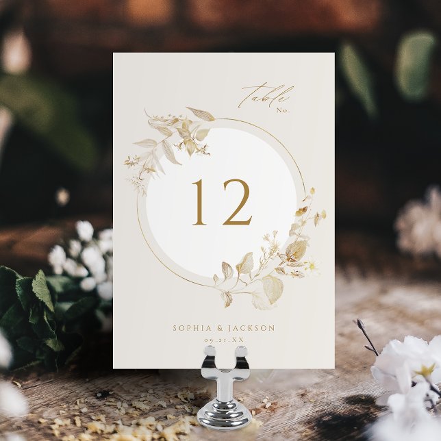 Elegant Gold Botanical Floral Wreath Wedding Table Number (Elegant Gold Botanical Floral Wreath Wedding Table Number)