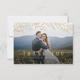 Elegant gold botanical foliage photo thank you card