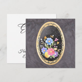 Elegant Gold Botanical Frame & Watercolor Florals Holiday Card