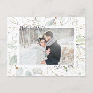 Elegant Gold Botanical Greenery Photo Holiday Post Postcard