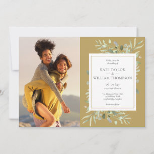 Elegant Gold Botanical Greenery Photos Wedding Invitation