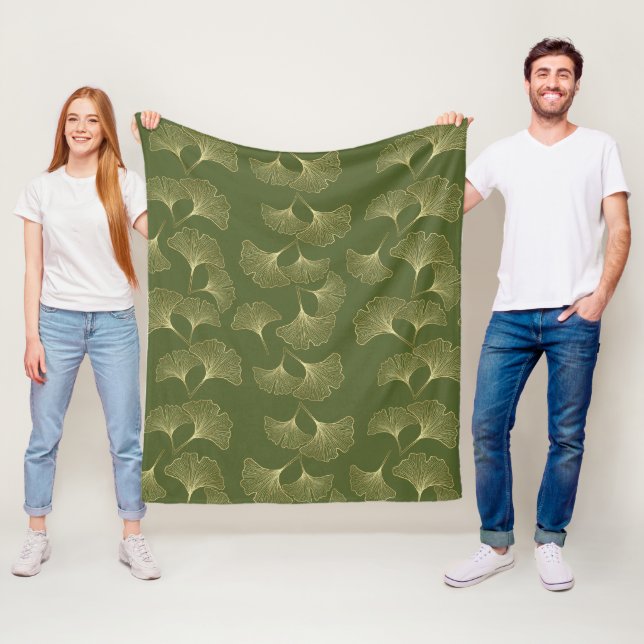 Elegant Gold Botanical Leaves Fleece Blanket (In Situ)