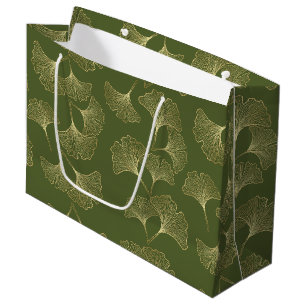 Elegant Gold Botanical Leaves Large Gift Bag