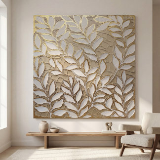 Elegant Gold Botanical Leaves – Realist Canvas Print
