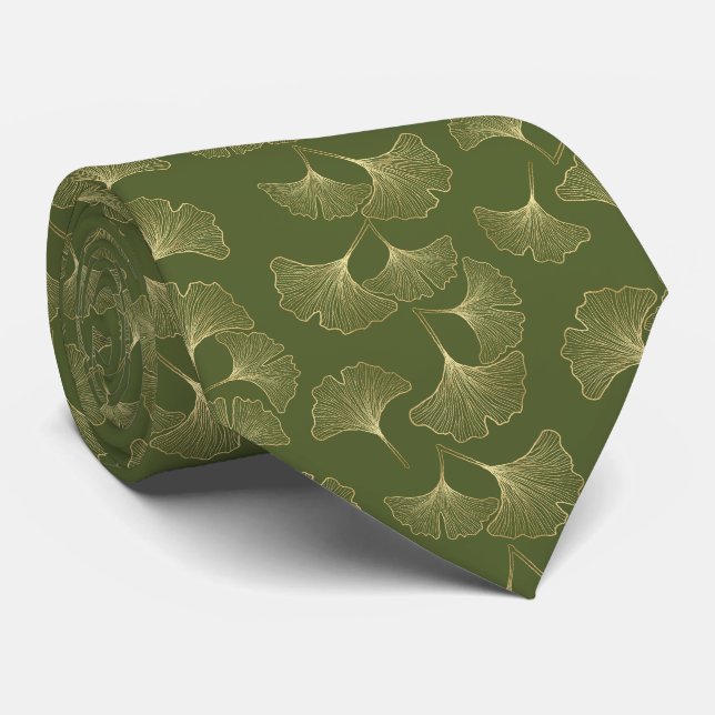 Elegant Gold Botanical Leaves Tie (Rolled)