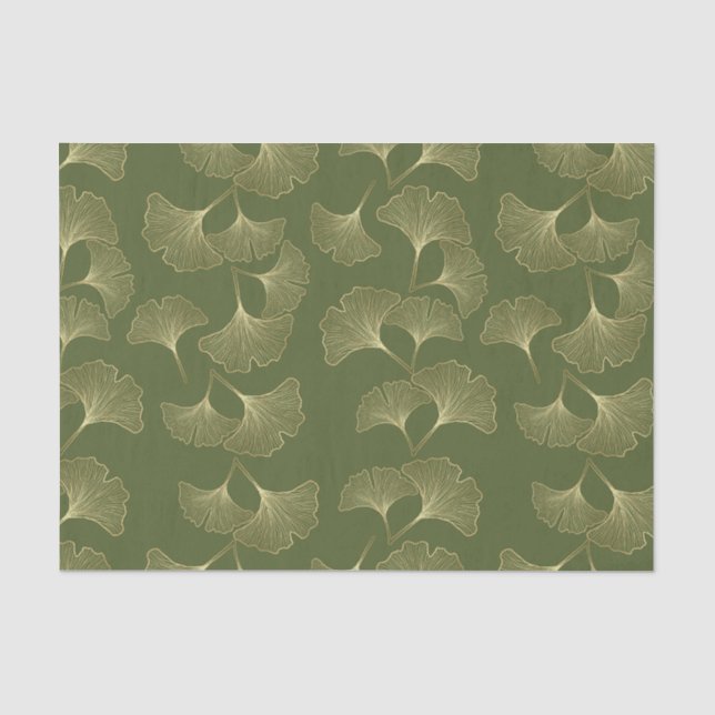 Elegant Gold Botanical Leaves Tissue Paper (Front)