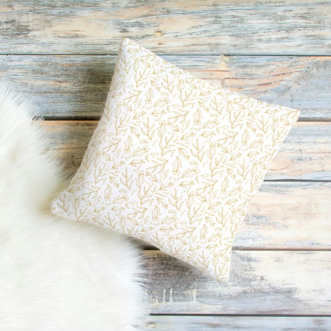 Elegant Gold Botanical Line Art Throw Pillow (Creator Uploaded)