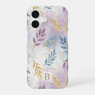 Elegant Gold Botanical Marble Mongram iPhone 16 Case