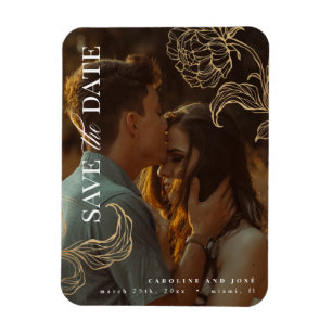 Elegant Gold Botanical Photo Save the Date Magnet
