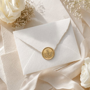 Elegant Gold Botanical Wax Seal Sticker