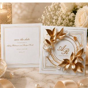 Elegant Gold Botanical Wedding Save The Date