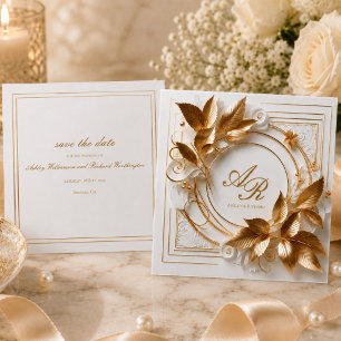 Elegant Gold Botanical Wedding Save The Date