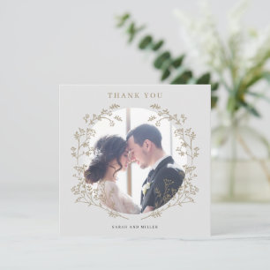 Elegant Gold Botanical Wreath Photo Thank You