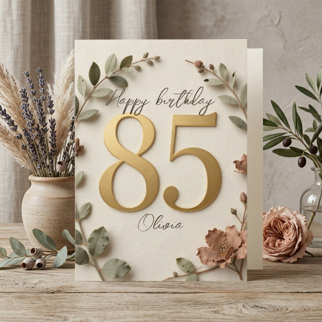 Elegant Gold Botanical Wreath Womens 85th Birthday Card (Creator Uploaded)