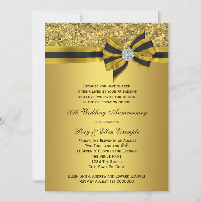 Elegant Gold Bow 50th Anniversary Party Invitation (Front)