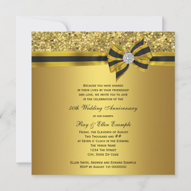 Elegant Gold Bow 50th Anniversary Party Invitation (Front)
