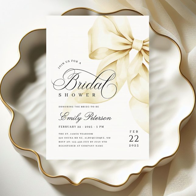 Elegant Gold Bow Bridal Shower Invitation (Creator Uploaded)