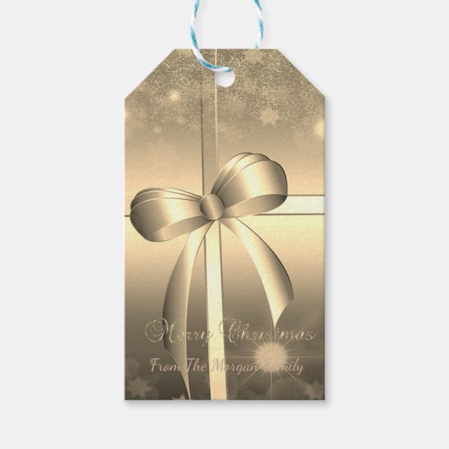 Elegant,Gold Bow , Confetti Gift Tags (Front)