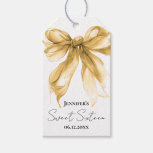 Elegant Gold Bow Coquette Script Sweet 16 Party  Gift Tags