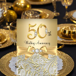 Elegant Gold Bow Diamond 50th Anniversary Invitation<br><div class="desc">50th Wedding Anniversary Invitation. Elegant gold diamond bow & floral swirl design. Please note: All flat images! They do not have real jewels!</div>