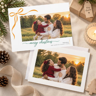 Elegant Gold Bow Family Christmas Photo Holiday Card