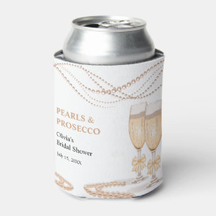 Elegant Gold Bow Pearls and Prosecco Bridal Shower Can Cooler