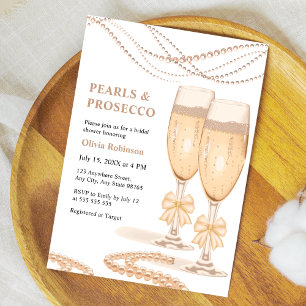 Elegant Gold Bow Pearls and Prosecco Bridal Shower Invitation