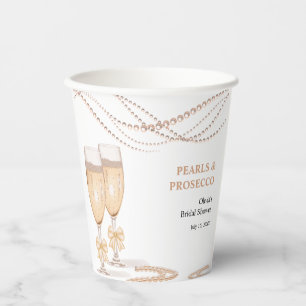 Elegant Gold Bow Pearls and Prosecco Bridal Shower Paper Cups