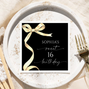 Elegant Gold Bow Sweet 16 Birthday Party Napkin