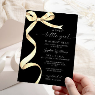 Elegant Gold Bow Sweet Little Girl Baby Shower Invitation