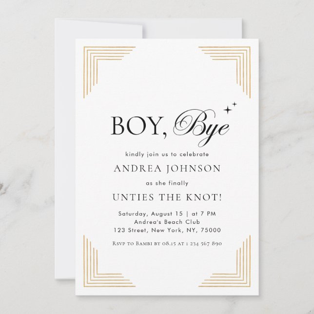 Elegant Gold Boy Bye Stylish Divorce Breakup Party Invitation (Front)
