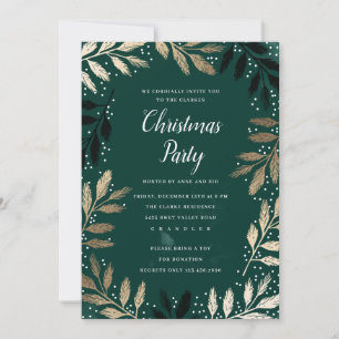 Elegant Gold Branch Foliage Christmas Party Invitation