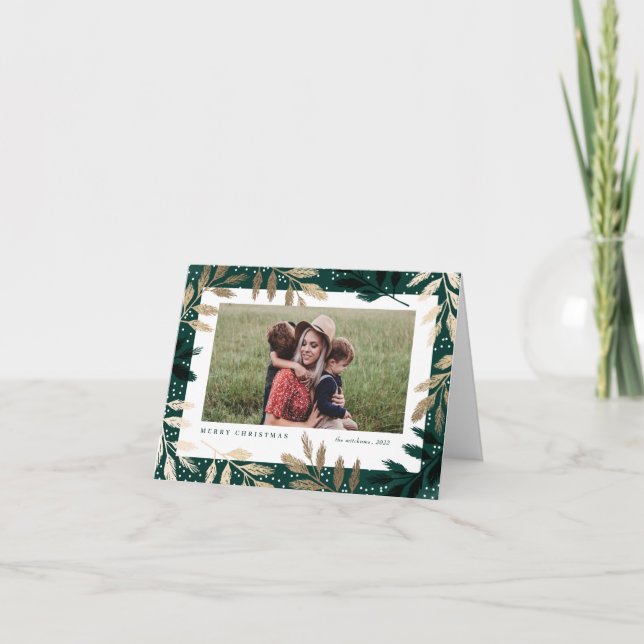 Elegant Gold Branches 3 Photo Christmas Holiday Card (Front)