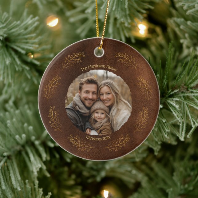 Elegant Gold Branches Family Photo Christmas Brown Ceramic Tree Decoration (Tree)