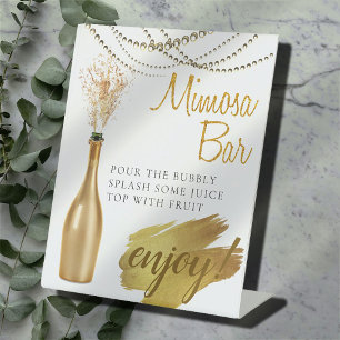 Elegant Gold Bridal Brunch Mimosa Bar Pedestal Sign