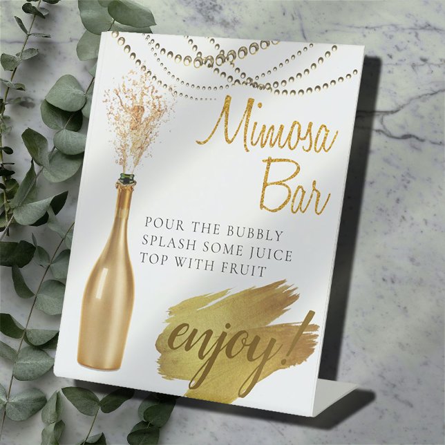 Elegant Gold Bridal Brunch Mimosa Bar Pedestal Sign (Creator Uploaded)