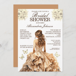 Elegant Gold Bridal Shower Fancy Dress Invitations