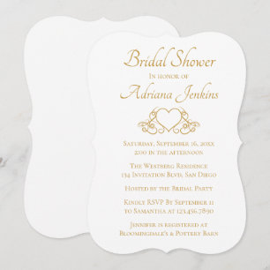 Elegant Gold Bridal Shower Vintage Heart Wedding Invitation