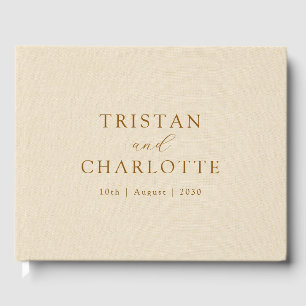 Elegant Gold BronzeTypography Champagne Faux Linen Guest Book