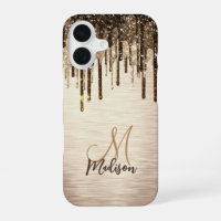 Elegant gold brown drips glitter monogram Case-Mat