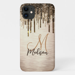 Elegant gold brown drips glitter monogram Case-Mate iPhone case