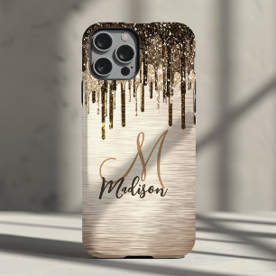 Elegant gold brown drips glitter monogram Case-Mate iPhone case