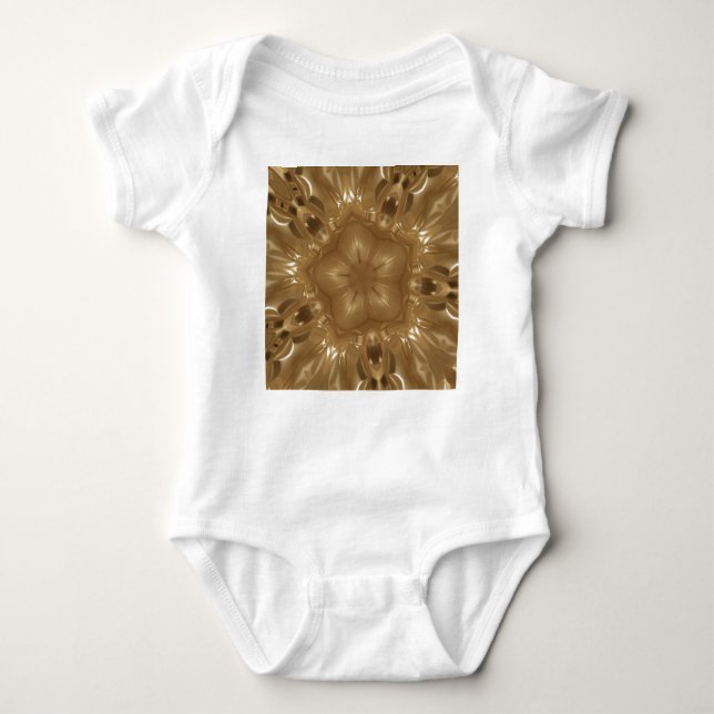 Elegant Gold Brown Kaleidoscope Star Design Baby Bodysuit (Front)