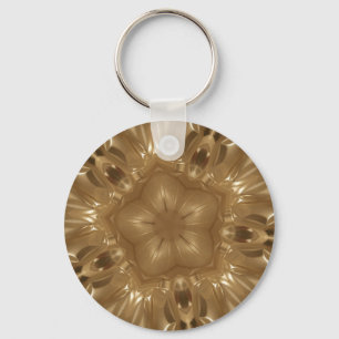 Elegant Gold Brown Kaleidoscope Star Design Key Ring