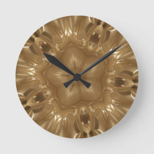 Elegant Gold Brown Kaleidoscope Star Design Round Clock