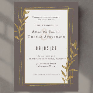 Elegant Gold Brown Rustic Photo Wedding Invitation