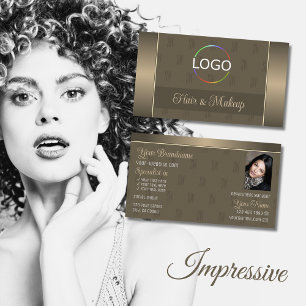 Elegant Gold Brown Stylish with Logo and Photo Business Card