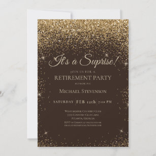 Elegant Gold Brown Surprise Retirement Party Invitation
